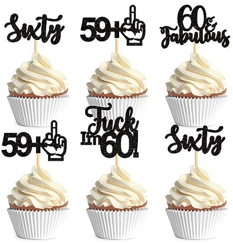 Blumomon 24 Pack Happy 60th Birthday Cupcake Toppers Black Glitter 60 Years Loved Cupcake Picks 60th Man Birthday Cupcake Topper For 60th Birthday Anniversary Party Cake Decorations Supplies