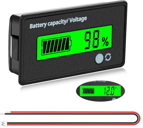 VooGenzek Compteur de Batterie CC, Moniteur de Voltmètre de Capacité de Batterie, Indicateur de Batterie d'acide de Plomb, Écran LCD DC 12V 24V 36V 48V 60V 72V, Lumière Vert