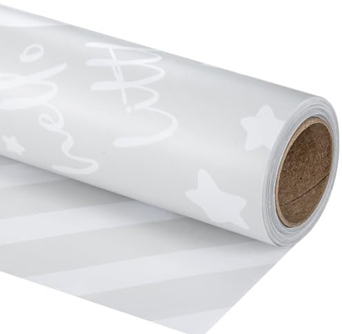 RUSPEPA Wende-Geschenkpapierrolle – Babygraues Muster, ideal für Babyparty, Geburtstag, Party – 44,5 cm x 10 m