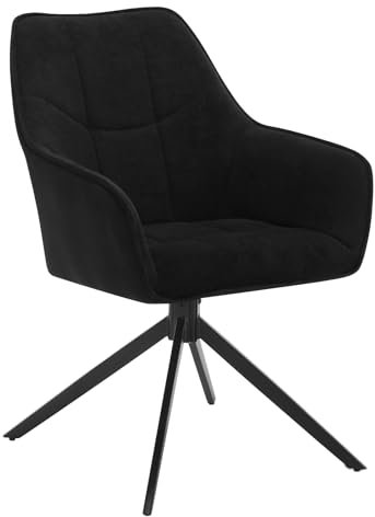 WOLTU Esszimmerstuhl drehbar, Stuhl Esszimmer Esstisch, Küchenstuhl Drehstuhl Polsterstuhl mit Armlehnen, gepolsterter Armlehnstuhl, aus Chenille & Cord, Metallbeine, Schwarz, EZS08sz-1