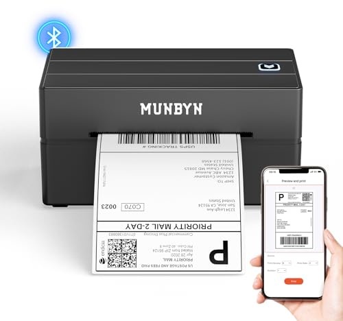 MUNBYN Bluetooth Thermal Label Printer, 130B Wireless 4x6 Shipping Label Printer for Shipping Packages Small Business Office or Home, Compatible with iPhone Android iPad Windows macOS Chrome