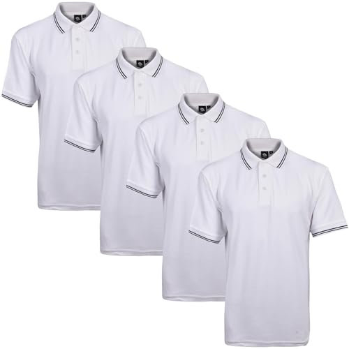 True Face Mens Tshirts Polos Pique Tipping Pocket Collar Buttoned Regular Fit Top White Tip - 4 Pack L