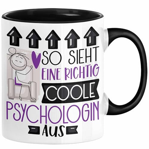 Psychologin Geschenk Tasse Geschenkidee für Psychologin Geburtstag Weihnachten Spruch So Sieht Eine Richtig Coole Psychologin Aus Kaffee-Becher (Schwarz)