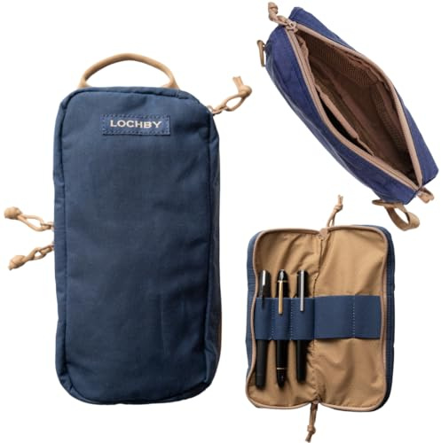 LOCHBY Venture Pouch | Multipurpose Tactical Mini Tool Bag | Durable Water Resistant Waxed Canvas | Dual-Sided Zipper Pouch | for Motorcycle, Bike, EDC, Pen, Pencil, Art, Tech & Travel, Navy, Rugged