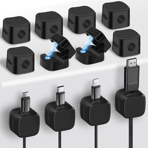 CNMTCCO 12 Stück Kabelhalter Kabelclips, Verstellbare Kabel Organizer Magnetische Kabelmanagement Selbstklebend Kabelhalter für Netzkabel, Schreibtisch, Cable Ladekabel, HDMI, USB, Audiokabel