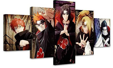 ACAIME Anime Akatsuki Uchiha Itachi Yahiko Deidara Sasori Poster Modern Kunstdruck Wandbilder Wohnzimmer Wand Deko Schlafzimmer Gemälde Bild Auf Leinwand Bilder Poster 5 Teilig Mit Rahmen(S:50x100cm)