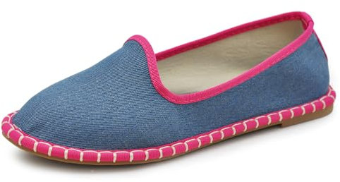 IF Fashion Ballerine Friulane 608 - Zapatos venecianos de terciopelo sintético para mujer, 526 Azul Jeans Fucsia, 38 EU Stretta