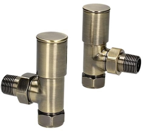 Luxury Antique Brass Angled Towel Rail Radiator Valve Heavy Pattern 15MM X 1/2 Pair Twin Pack