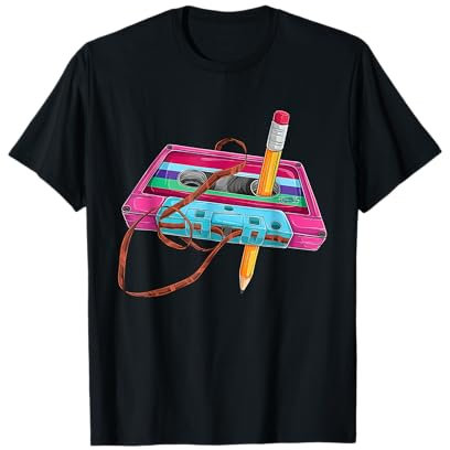 80 90er Jahre Outfit Damen Herren Party Verkleidung Kassette T-Shirt