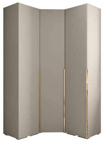 MEBLE KRYSPOL Inova 1 Möbelset - Moderne Garderobe - für Schlafzimmer, Wohnzimmer, Flur, Kinderzimmer - Ankleidemöbel - 236,7x181,7x47cm - Kaschmir, Handgriff Gold