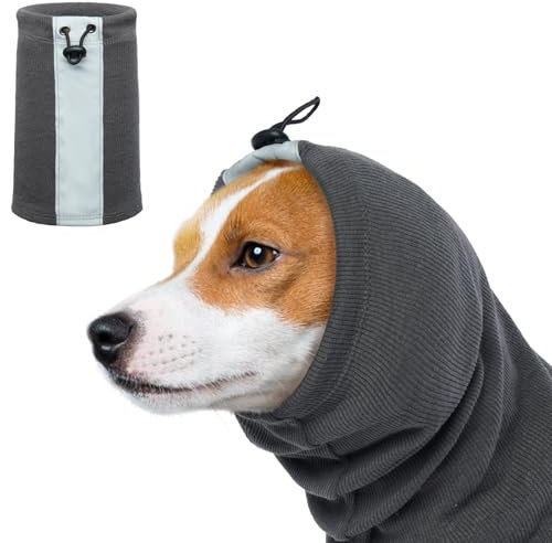 Warme Ohrenschützer Hund, Hundeschal Ohrenschutz Hund Haustiermütze Anti-Lärm-Hunde-Ohrenschützer Hundehalsband Gehörschutz-Ohrenschützer für Katzen und Hunde(Grau, S)