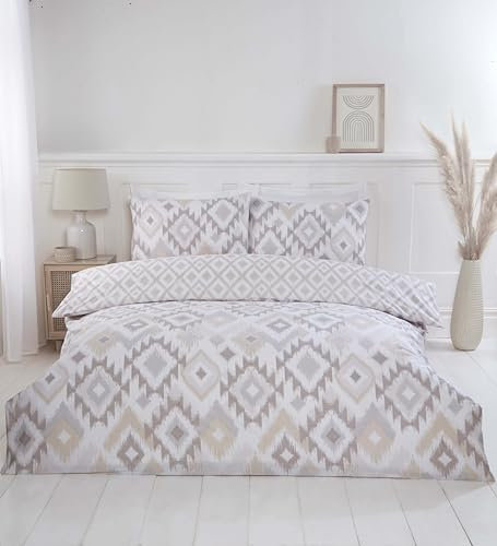 Rapport home Juego de funda nórdica reversible para cama individual (135 x 200 cm), estampado ikat, ropa de cama suave y de fácil cuidado, aspecto tejido natural, transpirable y ligero, estilo bohemio