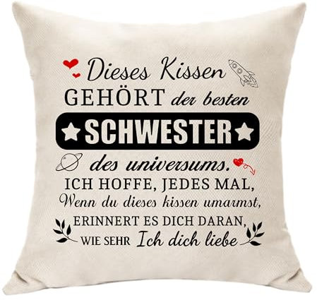 Hasodeo Original Personalisiertes Schwester Geschenk von Bruder - Kissenbezug Dekoration für Geburtstag, Hochzeit, Weihnachten