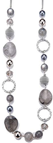 BULINLIN Collar Largo de Plata Bohemio para Mujer Collares de Cuentas Largos Elegante Joyas de Mujer Regalos Cumpleaños para Ella(Grey)