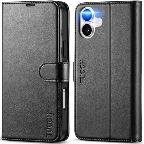 TUCCH Case for iPhone 16 Plus (6.7) 2024, Magnetic PU Leather Wallet Foldable Case with[RFID Blocking][Shockproof TPU] Kickstand Card Holder, Protective Folio Compatible with iPhone 16 Plus, Black