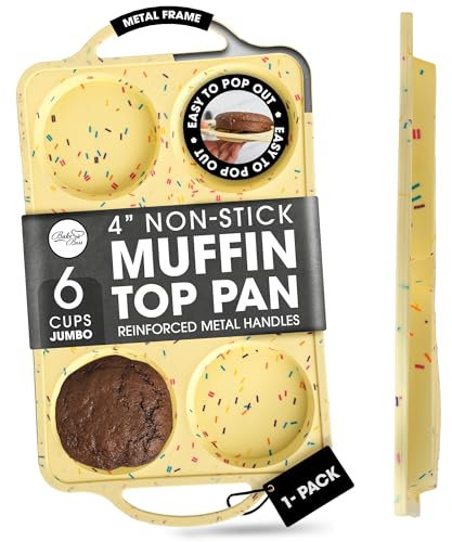 BAKE BOSS Jumbo Top Silicone Muffin Pans for Baking, 4 Inch Silicone Jumbo Muffin Pan 6 Cup, Egg Pan for Baking English muffins, Whoopie Pies, Corn Bread Bites, Confetti Muffin Top Pans Non Stick