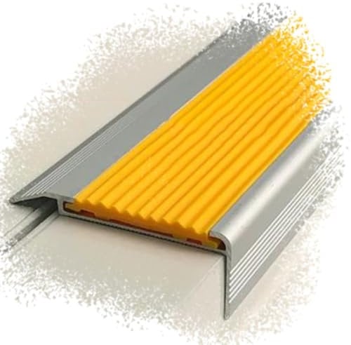 REDEXI Aluminium Treppenkantenprofil L-förmige rutschfeste Treppenkante, 50MM Treppenwinkel Wasserdicht Stufenkantenprofil, 100CM Länge Stufenkanten Für Holz/Fliesen/Vinyl(Yellow)