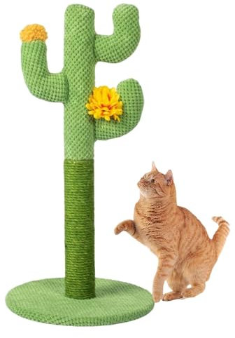 Torre rascadora de cactus – Árbol rascador para gatos, marco de escalada de cactus | Tabla de rascar para gatos con algunas pequeñas flores amarillas, poste de protección para gatos de interior