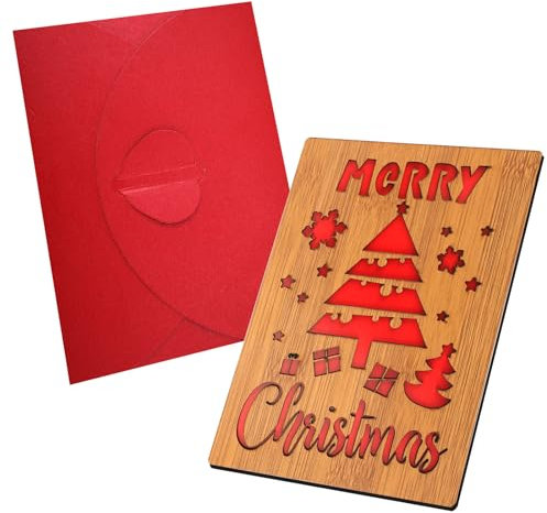 XIHIRCD Weihnachtskarten aus Holz, 15 x 11cm Weihnachtsgrußkarten mit Umschlag Weihnachtsbaum Schneeflockenmuster Süß Weihnachtskarte Geschenke für Ehemann Ehefrau Eltern Familie Freunde