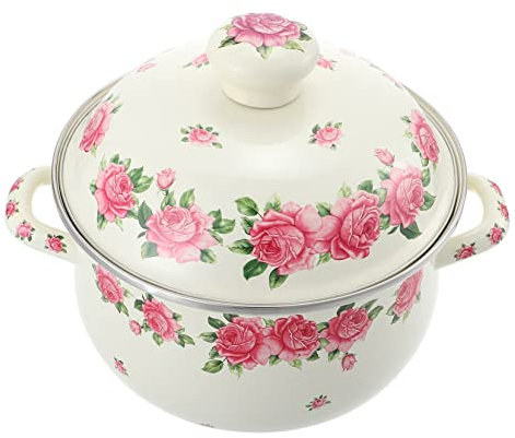 PRETYZOOM Olla De Sopa Esmaltada Vintage Doble Asa Rosa Resistente Al Calor Para Cocinar Sopas y Estofados Cocina