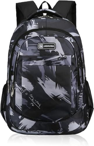 Sac a Dos Garçon, Sac a Dos Scolaire Grand Cartable en Toile Scolaires Noir Sacs d'école avec Compartiment Ordinateur, Cadeau pour Enfant Adolescent College