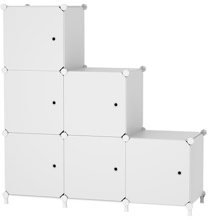 ATTDETJL 6-Cube Storage Unit with Doors, Cube Organizer for Bedroom, Wardrobe & Under Stairs, 30x30x30cm Compartments, Space-Saving Closet Storage, White ATTSL6002