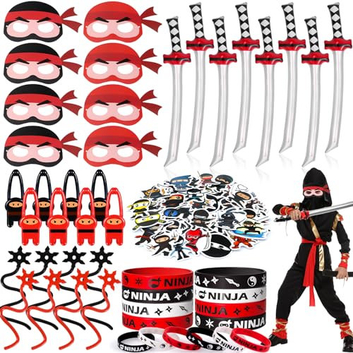 Tacobear Ninja Kindergeburtstag Mitgebsel Set mit Masken Silikon Armbänder Fingerschleuder Dehnbare Fliegende Spielzeug Krieger Ninja Geburtstag Party Give Aways Gastgeschenke für Jungen