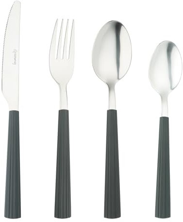 Grunwerg Bistro Cutlery, 16 Piece Set, 18/0 Stainless Steel, Striped Handle, Black