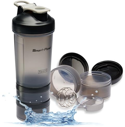 Smart-Planet Batidora de proteínas, 500 ml, con 2 compartimentos adicionales para suplementos y proteínas en polvo, botella Nutrition, apta para lavavajillas, sin BPA, con escala de medición, a prueba