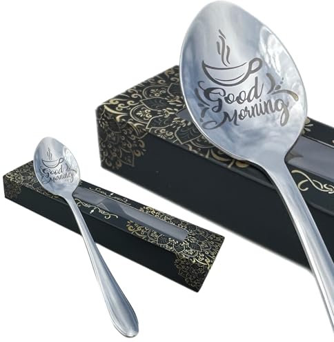 Engraved Teaspoon – Good Morning – 15cm Silver Stainless Steel – Luxury Gift Box – Elegant Tea & Coffee Spoon – Gift for Birthdays, Christmas, Mother’s Day, Anniversaries & Special Occasions