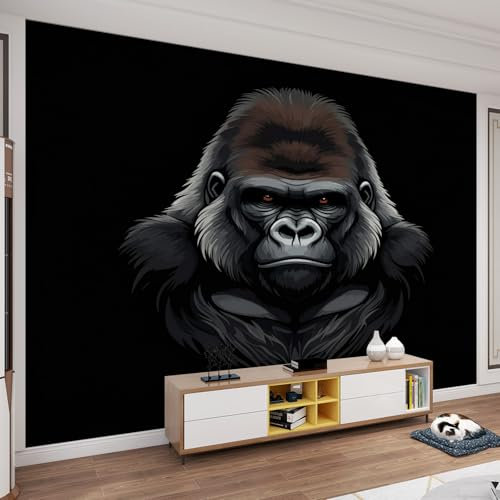 YEMYOR Black Monkey 3D Wallpaper, Abstract Black Animal Gorilla Mural, Black Gorilla Silk Wall Decoctions, Wall Painting Stickers, for Living Room Bedroom-200x140cm