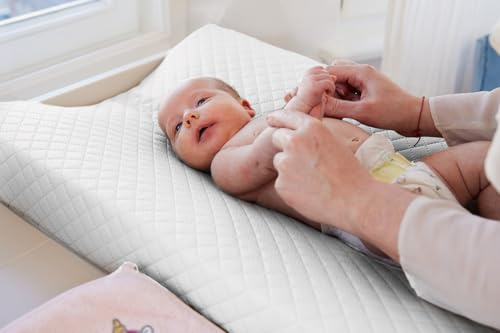Deluxe Unisex Baby Waterproof Changing Mat - Quilted Anti Roll Cosy Caro 50x70cm | Waterproof & Wipeable (White)