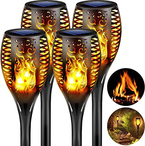 4 Pack Solar Lights Outdoor Garden,33 LED Solar Flame Torch Lights,IP65 | Waterproof Torch Light Garden Ornaments Auto On/Off for Pathway Lawn Yard Decoration