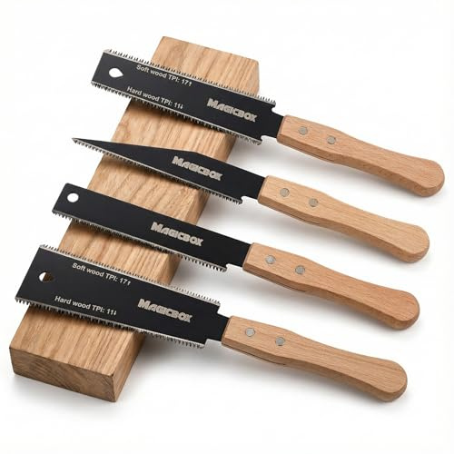 Magicbox Japansäge Set 4-tlg, Japanische Säge Ryoba & Feinsäge Holz, Zugsäge 11/17 TPI mit SK5 Klinge, Dübelsäge für Holzbearbeitung, Dictum Japansäge für Präzise Holzbearbeitung DIY Möbelbau