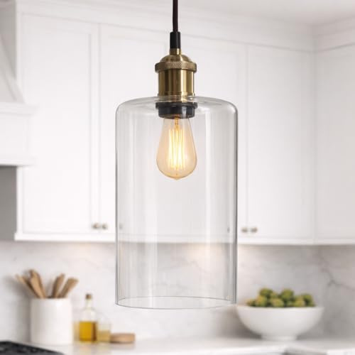 CGC Lighting Indoor Glass Bistro Adjustable Ceiling Pendant Light Lamp Shade (Clear Cylinder)