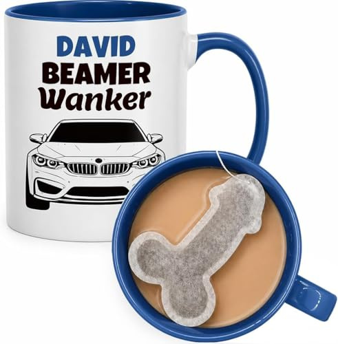 Bagamug Personalised Beamer Wanker - Sports car Driver Mug – Funny Car Gift Dad, Husband or Boyfriend – Garage Prank - Unique Secret Santa - Joke new car - Racer Mug with Free Novelty Teabag