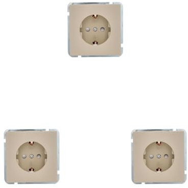 UNITEC Steckdose mit Berührungsschutz Miami, Schuko-Steckdose, IP20, glänzend, sahara beige, 1 Stück (Packung mit 3)