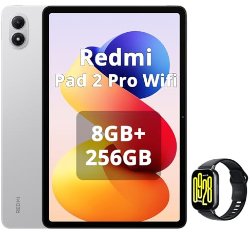 XIAOMI REDMI Pad 2 Pro, 8+256 GB,Display da 12,1 2,5 K 120 Hz, batteria Gigante da 12000 mAh (tipica), processore da 4 NM,connettività senza interruzioni,colore argento.incluso Smart Watch