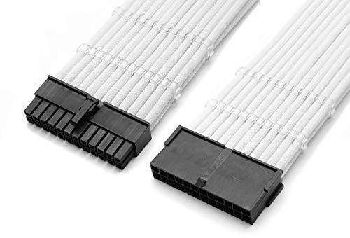 Shakmods 24 Pin ATX Motherboard Sleeved Extension Cable 30cm + 2 Cable Combs (White)