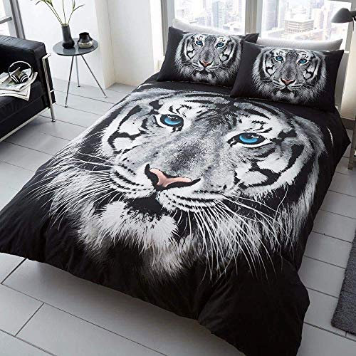 GAVENO CAVAILIA 3D TIGER FACE Set with Duvet Cover and Pillow Case, Polyester-Cotton, WHITE, Single