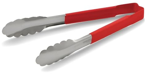 Vollrath DC247 Red Utility Grip Kool Touch Tong, 241 mm | Antimicrobial protection and heavy-duty 12-gauge build join with safe, heat-resistant handles rated up to 82°C.