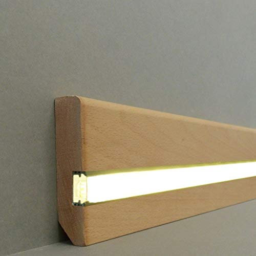 LED | Licht Fuß- u. SockelleistenKöln 60.20.80.2L | LED Sockelleiste | Lichtleiste | Inklusive weißer Abdeckung| Profisockelleisten- Buche