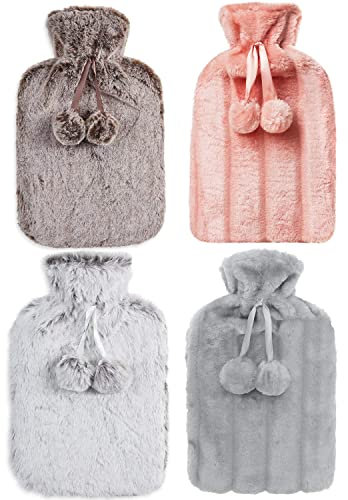 2 Litre Hot Water Bottle with Luxury Fluffy Fur Cover | Large 2L Capacity with Removable Fleece Covers (Random Pick)