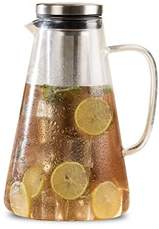 VAHDAM, Pichet À Thé Glacé Avec Couvercle (1.5 L) 100% Sûr, Résistant Aux Rayures, Aux Micro-Ondes Et À La Chaleur | Pichet À Thé Glacé | Pichet En Verre Borosilicate Avec Couvercle