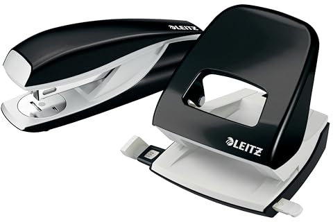 Leitz NeXXt Locher und Heftgerät Set für bis zu 30 Blatt, Inkl. Heftklammern, schwarz, WOW, 50951095
