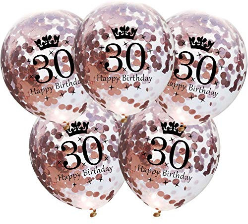 DIWULI Luftballons 30 Geburtstag 5 Stück - Zahl 30 Ballons 30 Jahre, Geburtstagsdeko 30. Geburtstag Deko Rose-Gold Party-Deko Happy Birthday Ballons Dekoration Zahlen-Ballon Zahlen-Luftballon Geschenk