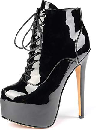elashe- Stivaletti Donna con Tacco - 15CM Scarpe col Tacco con Plateau - Classiche Stivaletti Donna Inverno Schwarz-Patent EU43