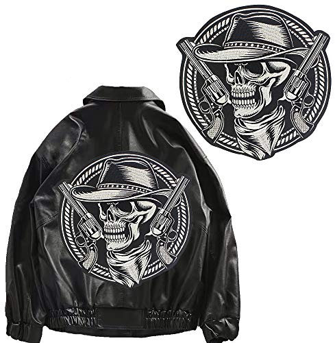EMDOMO Stickerei Große Totenkopf Pistolen Patches für Rücken Jacke Motorrad Punk Rider Dekoration Abzeichen Aufbügeln Aufkleber 1 Stück