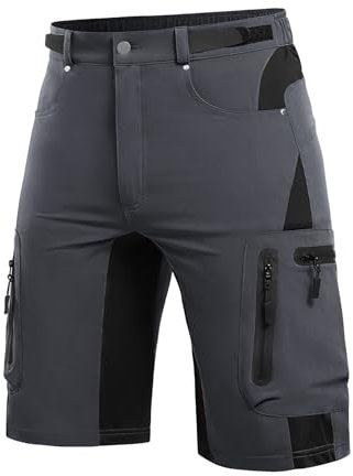 Cycorld Kurze Hosen Herren, Wanderhose Atmungsaktiv mit 6 Taschen Leichte Schneltrocknen Fahrradhose MTB Hose Radlerhose Manner Kurz Cargo Bermuda Shorts Treking Outdoorhose Sommer(Dunkelgrau,M)