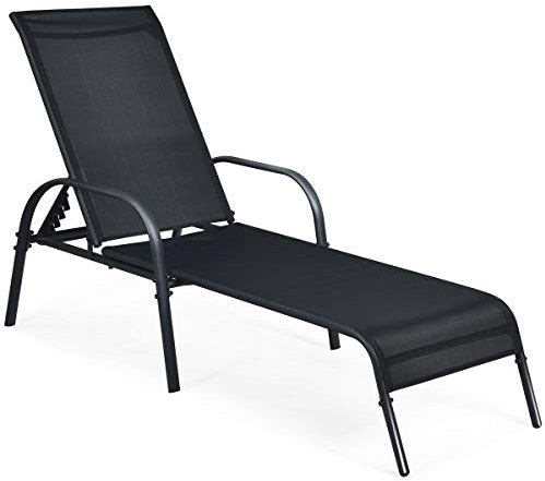 COSTWAY Bain de Soleil Inclinable à Dossier 6 Niveaux, Transat Jardin Exterieur avec Roues, Charge 150 KG, pour Terrasse Cour Piscine Plage Balcon (Noir, Style3)